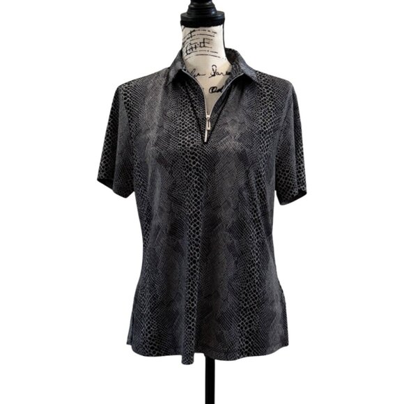 Jamie Sadock Women's Short Sleeve Top Collared 1/4 Zip Snake Print Gray Size M - Picture 1 of 7